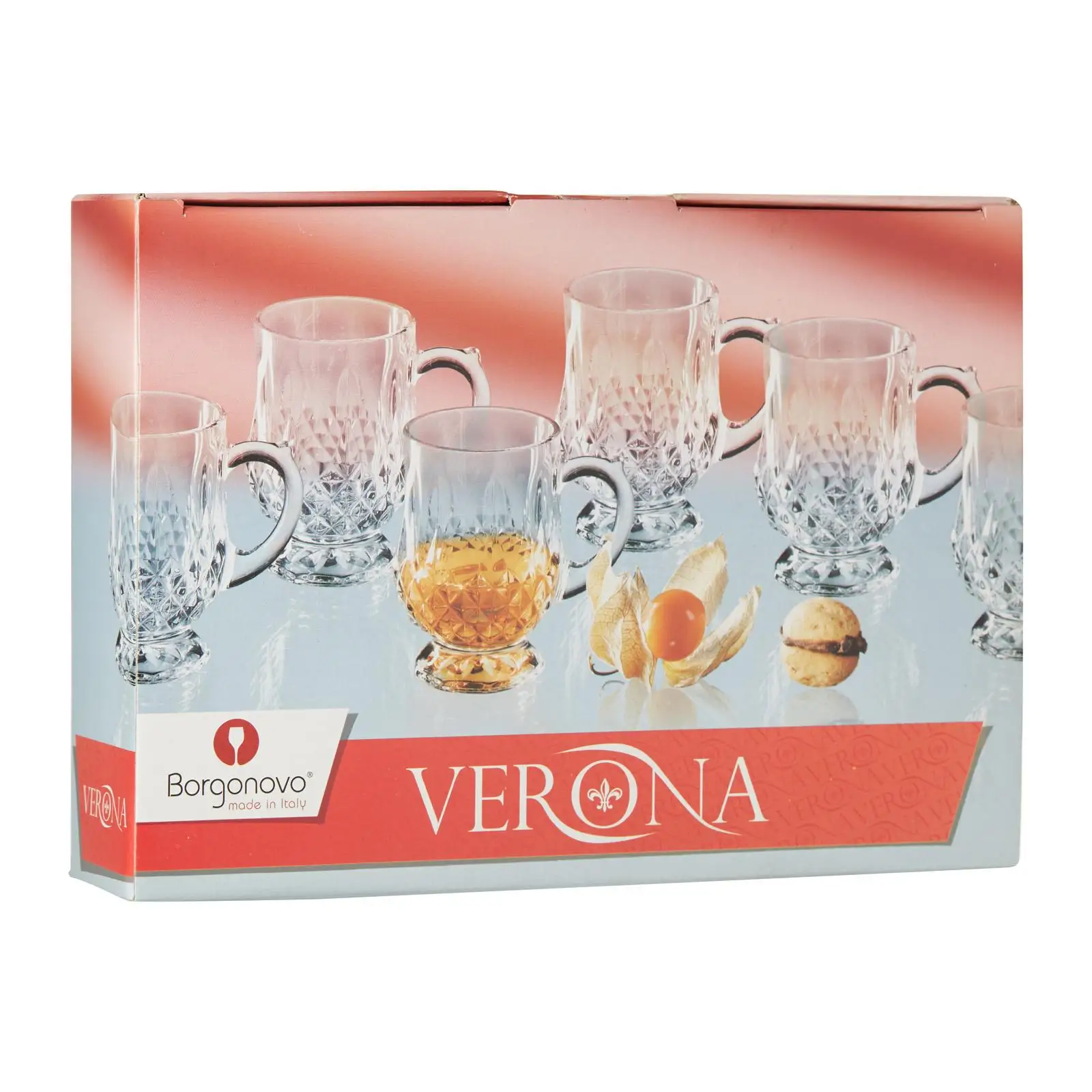 Made in Italy Highest Quality siliceous sand and refiners Verona Footed Mug 12Cl 6pcs Set Glass Mugs