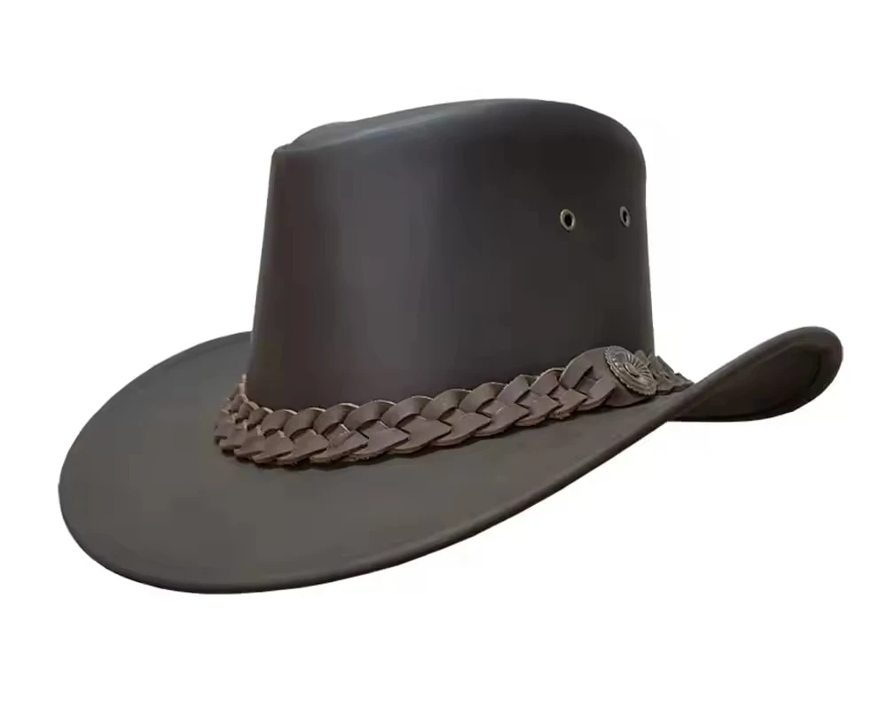 Wholesale Brown Felt Cowboy Hat Quality Custom Leather Band Hat Cowboy unisex Brim Cap Cowboy Jazz Straw Hat