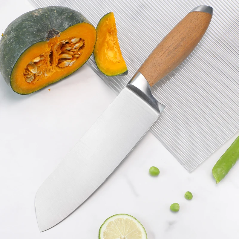 7 Inch German 1.4116 Stainless Steel Professional Vegetable Cutting Kitchen Santoku Knife With Wooden Handle