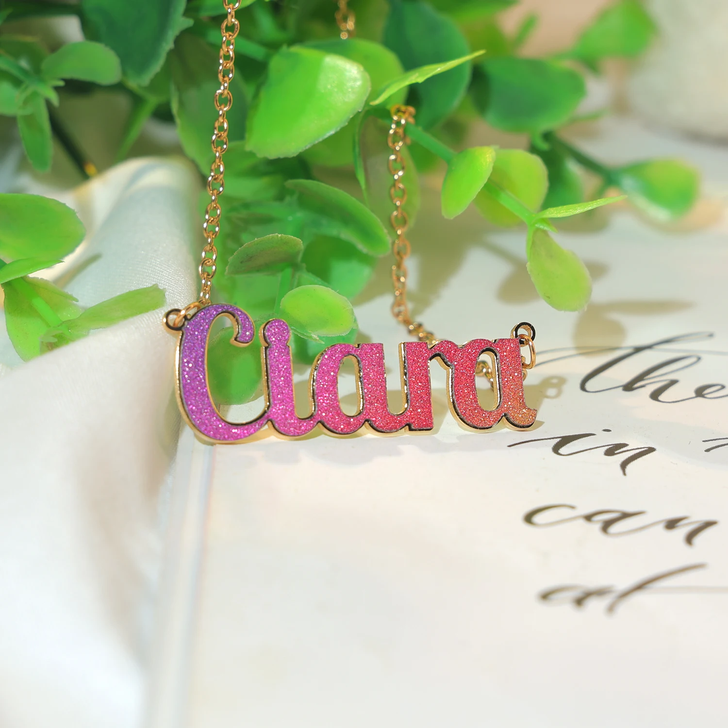 Wholesale name necklace Women Hip Hop Jewelry with beautiful colorful sticker 18K gold plated good gift for family