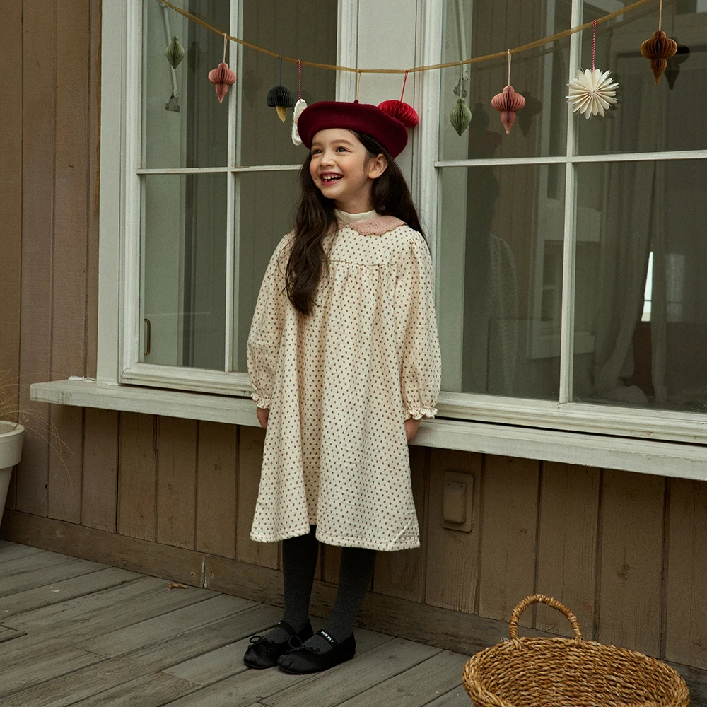 DE MARVI Kids Toddler Dots lace collar Casual A-line Dress babydoll Girls Clothing Wholesale Korean Manufacturer MADE IN KOREA