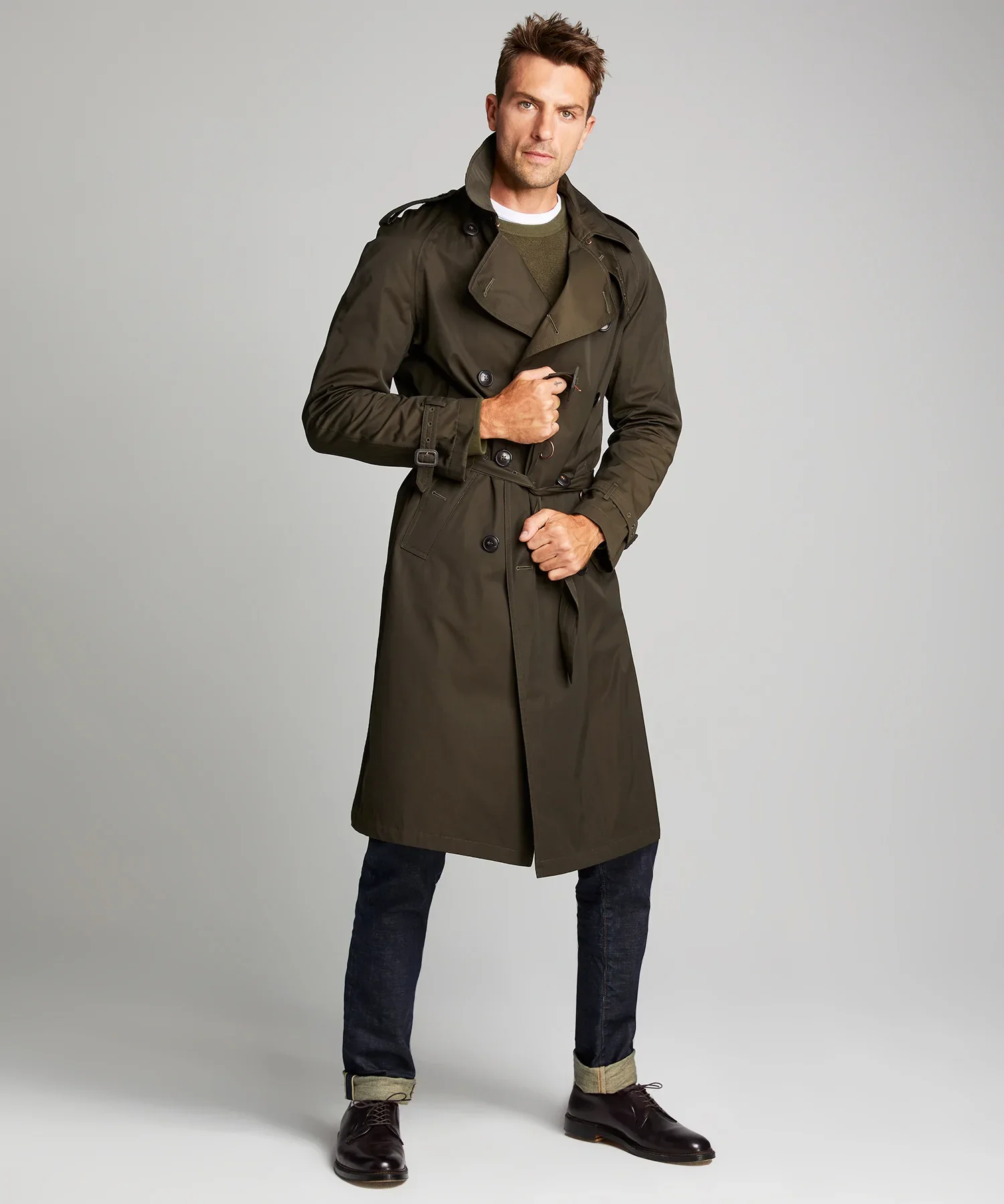 Latest Design Men Twill Cotton Trench Coat Long Detective Style Private Classic Coat Slim Fit Double Breasted Overcoat for Men