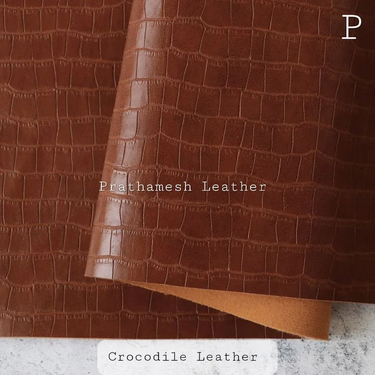 Premium Cow Skin Crocodile Leather Genuine Leather Material with Coated Grain Finish for Handbag, Shoes use. Freshly Available