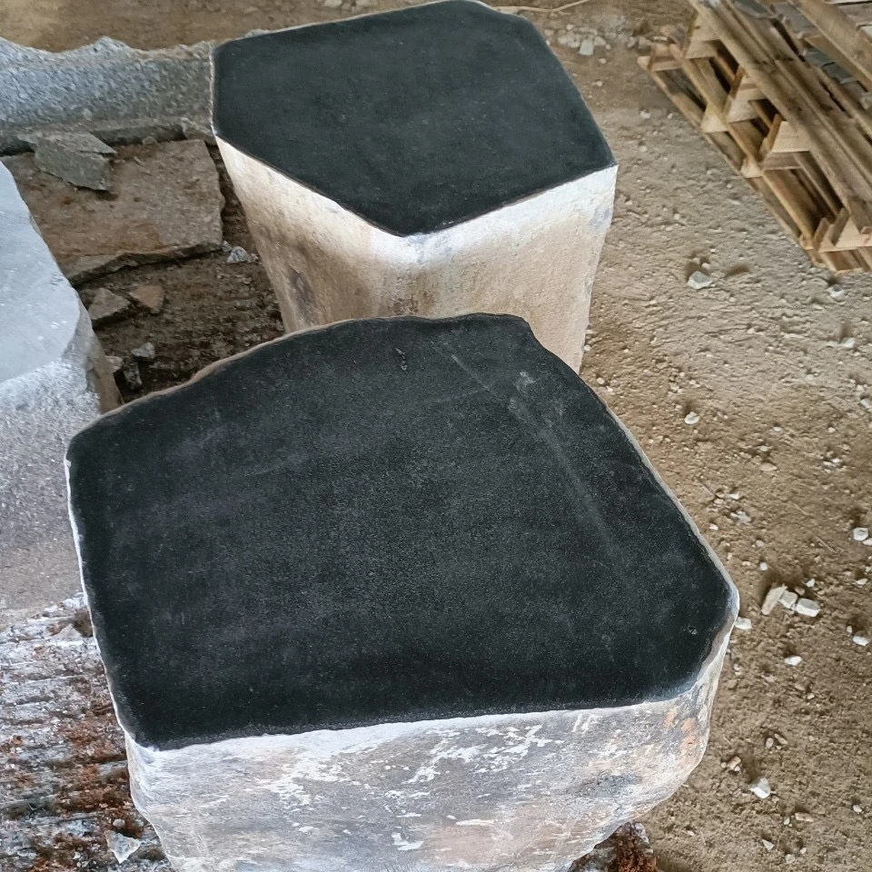 Vietnam Super Nice Garden Outdoor Natural Black Basalt Stone Furniture Polished Stools Table Bench Chairs