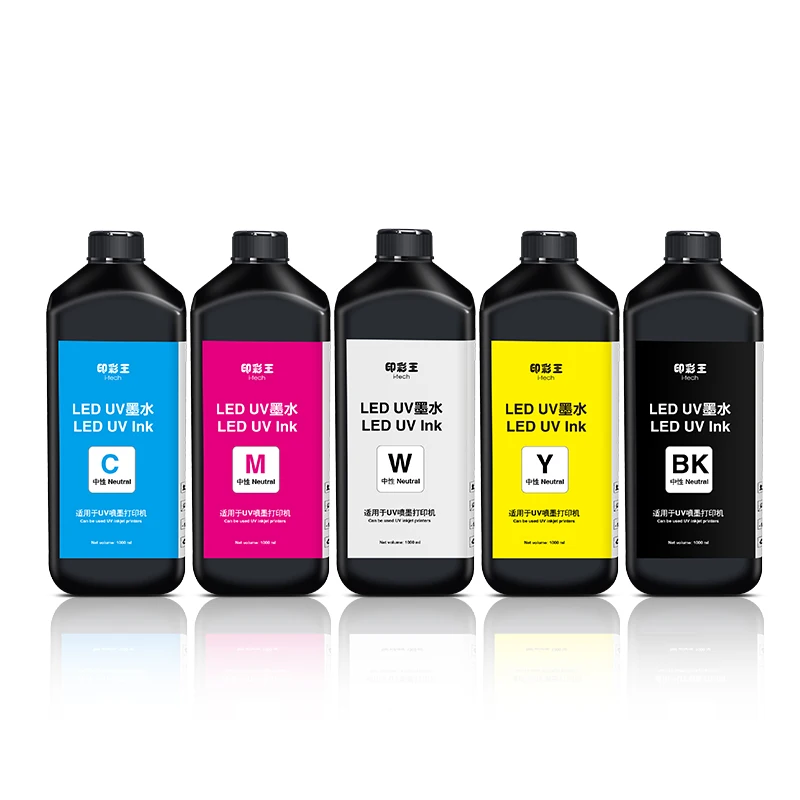 Premium Quality 1000ml/bottle KCMYW Varnish UV Ink for Eps XP600/I1600/L805 UV LED Printers for Phone Case/Bottle/Uv PET Film