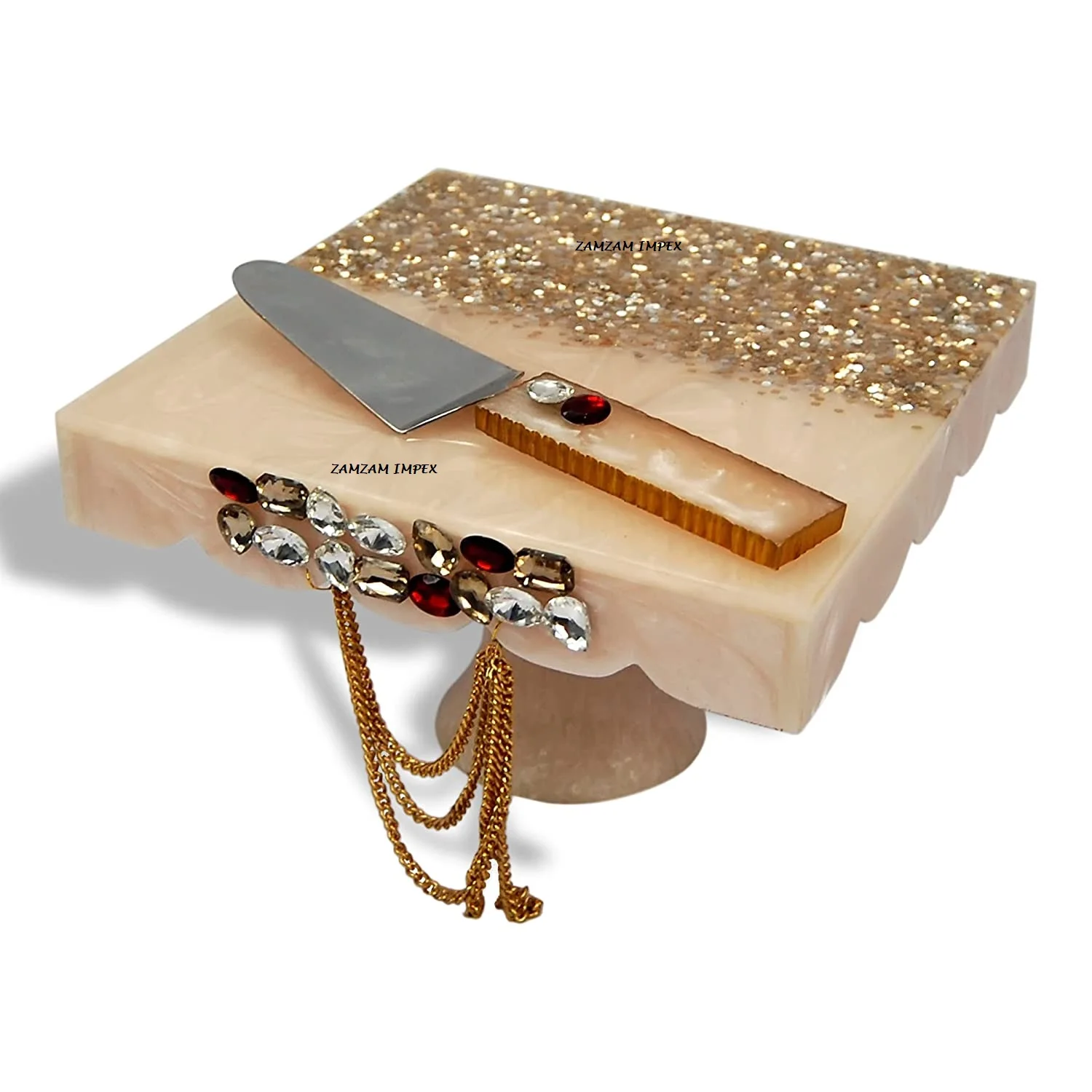 Newest square Serving Tray Dessert Cake Stand Plate resin Cake Dessert Pedestal Display Stand With RESIN Base