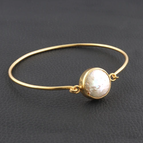 High quality natural pearl bangle bracelet high polished 24k gold plated fashion jewelry wedding wear bracelet jewelry for women