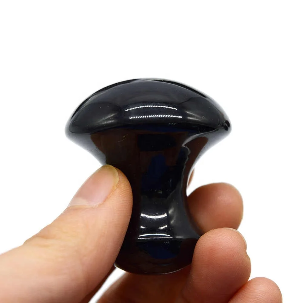 stone Mushroom Black Agate Natural crystal Scraping Body Massage Tool Facial Natural gemstone mushroom Wholesale Stone