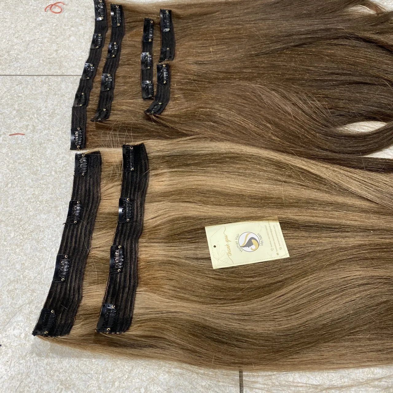 Drop Shipping High Quality Vietnam Human Hair Vendor Double Drawn Russian Slavic Hair Brown Ombre Color Clip In Hair Extension
