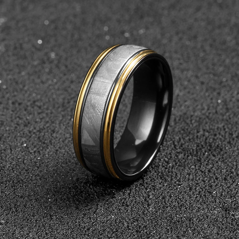 Custom Meteorite Rings mens Fashion jewelry bague homme anillos hombre Plating gold black zirconium inlay meteorite ring for men