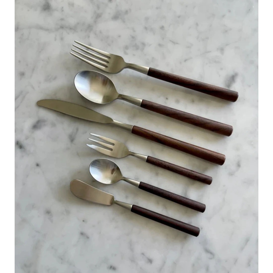Handmade Stainless Steel Cutlery Set Metal Silverware Tableware Home Dining Food Spoon Fork Knife With Wooden Handles