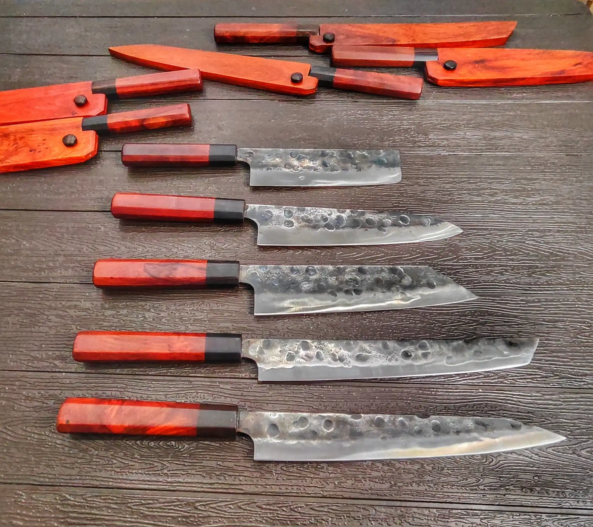 Dao Vua New Series V3 52100 Hammered Knives Hand Forged Carbon Steel Chef Knives Set Knives With Natural Wood