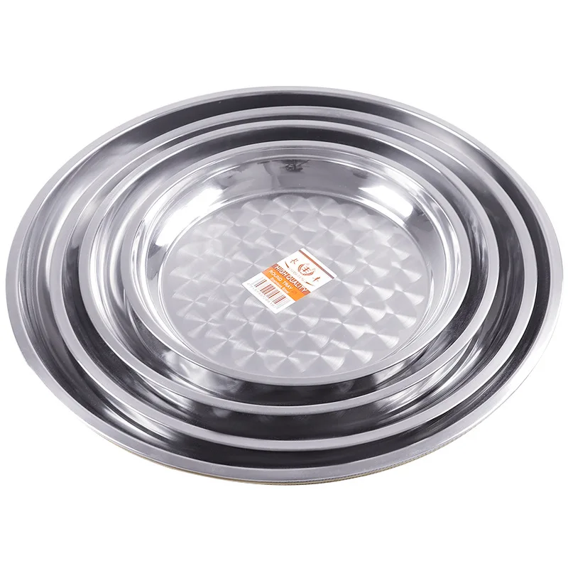 DP41 Wholesale Custom Logo Multifunction Dinner Food Plates Dish Stainless Steel Serving Plate Round Tray