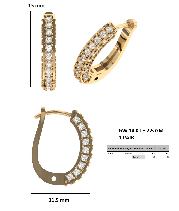 High Quality 0.58CT Round Cut Diamond 14k Solid Gold Hoop Earrings with Latest Designed Hoop Earrings For Sale