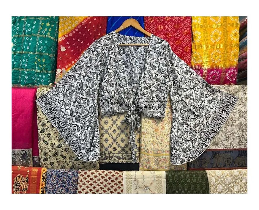 Floral Printed Silk Crop Top, Bell Sleeve Silk Wrap Around Top, Front Tie Summer Silk Tie Top, Hippie Beach Wear Silk Top,