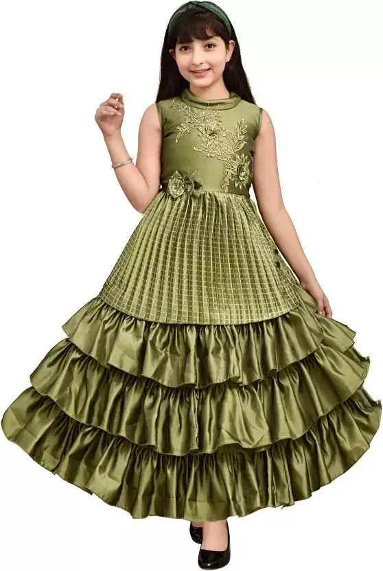 Best Quality Trending Design Blackberry Patch Work Floor Length Long Gown Dress For Girls 3 - 15 Years In Stock Item