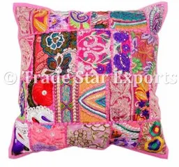 Bohemian Pillow Cover Traditional Beaded Khambadia Cushion Cover Patch Work Beautiful Mirror Work Best Home decor Pillow Cover
