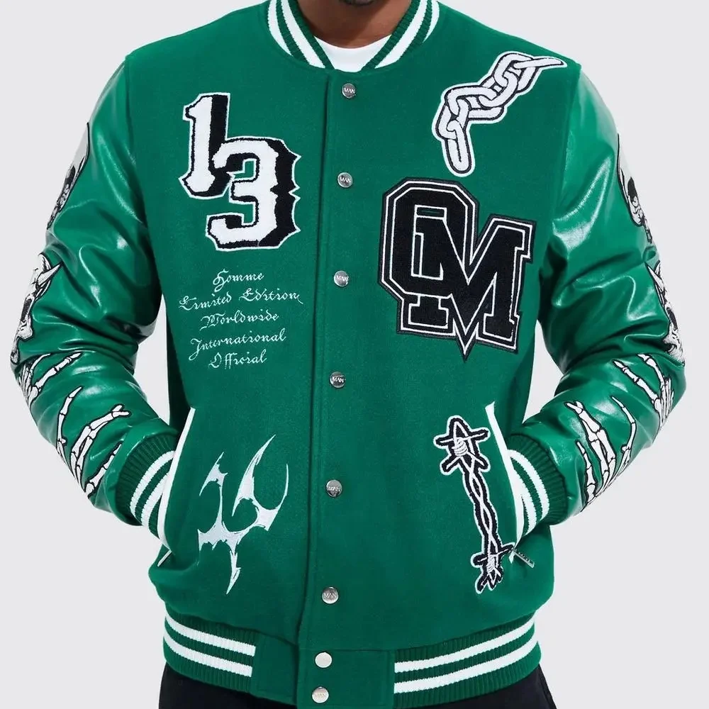Bulk Manufacturer Custom Breathable Chenille Embroidered Patches Leather Sleeves Letterman Varsity Jacket (MOQ Negotiable)
