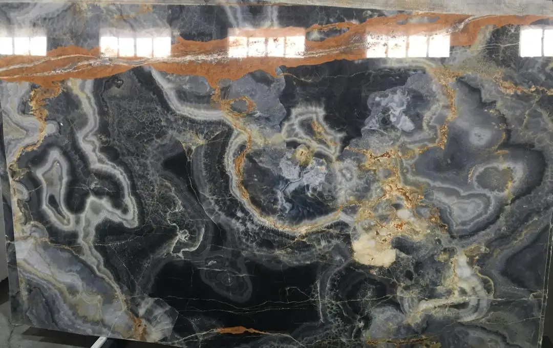 Black Onyx Stones Natural Transparent Marble Slabs Stones for Hotel and Villa Wall and Floor Decoration Slabs & Tiles- Cheap Pol