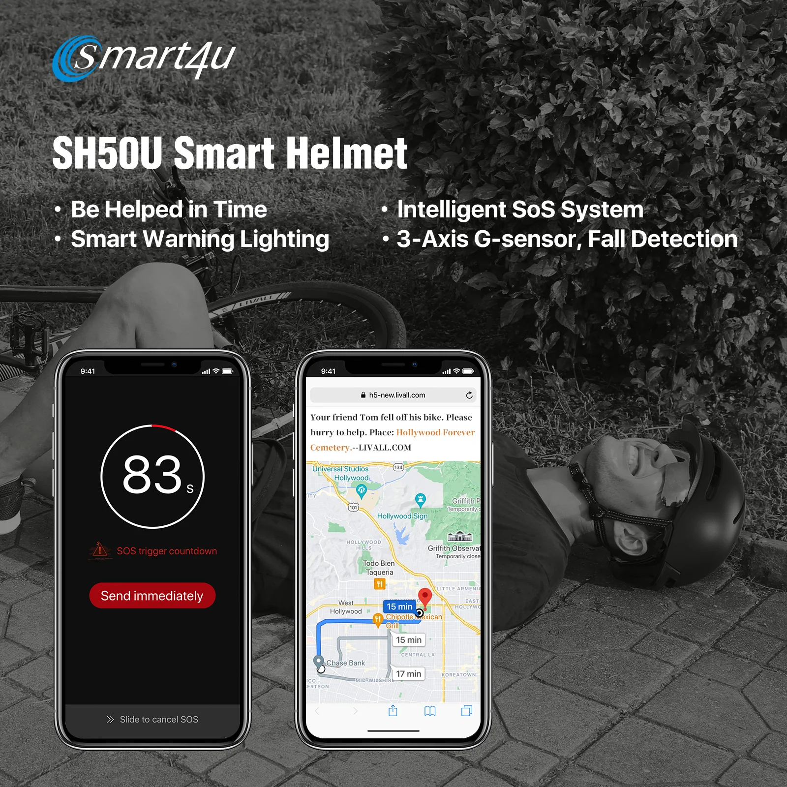 Smart4u helmets professional fall detection scooter smart helmet bike helm bremslicht bicycle helmets