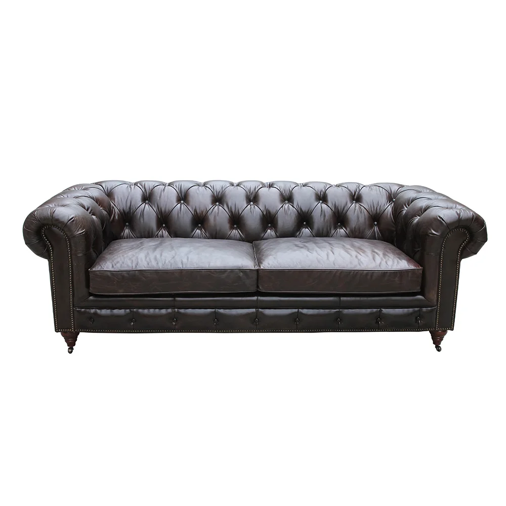 Defaico винтажный бордовый черный полностью кожаный диван Chesterfield