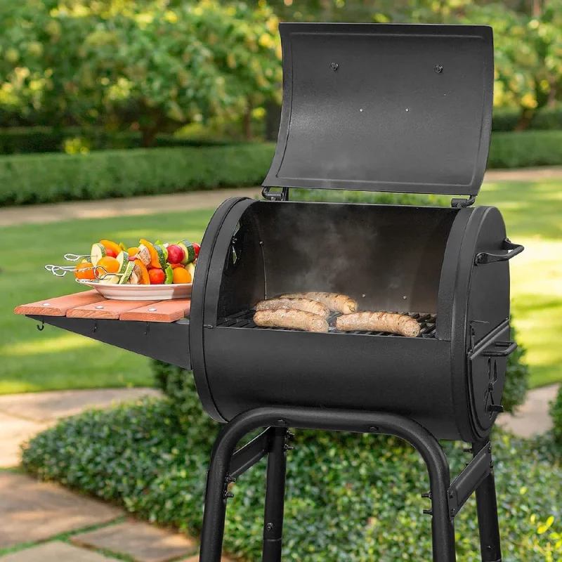 NEW PRODUCT Patio Pro Charcoal Grill, Model E1515 Compact Grill with Cast Iron Grates and Premium Wood Shelf