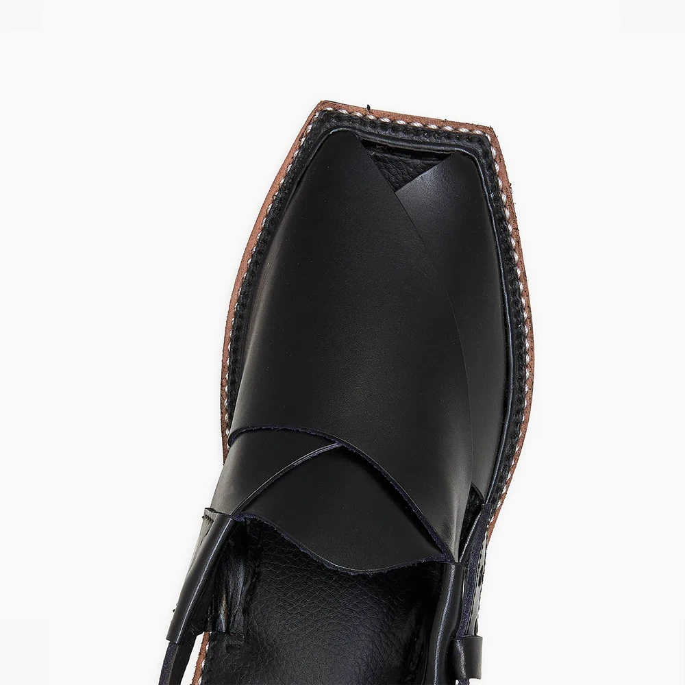 Height increasing men Peshawar sandal anti slippery pu chappal black color rubber sole buckle strap shoes Pakistani culture