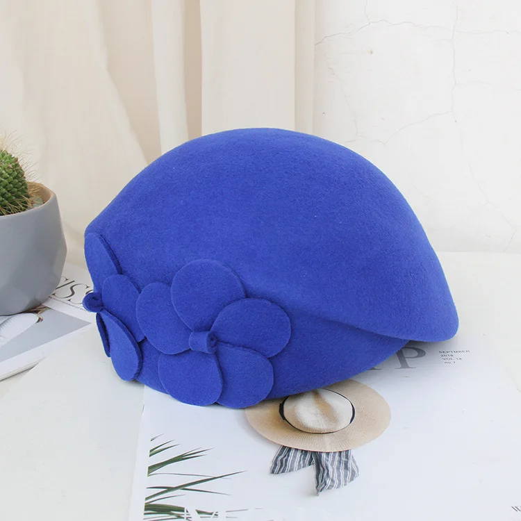 British woolen felt hat dome top hat fashionable temperament flower stewardess beret for women