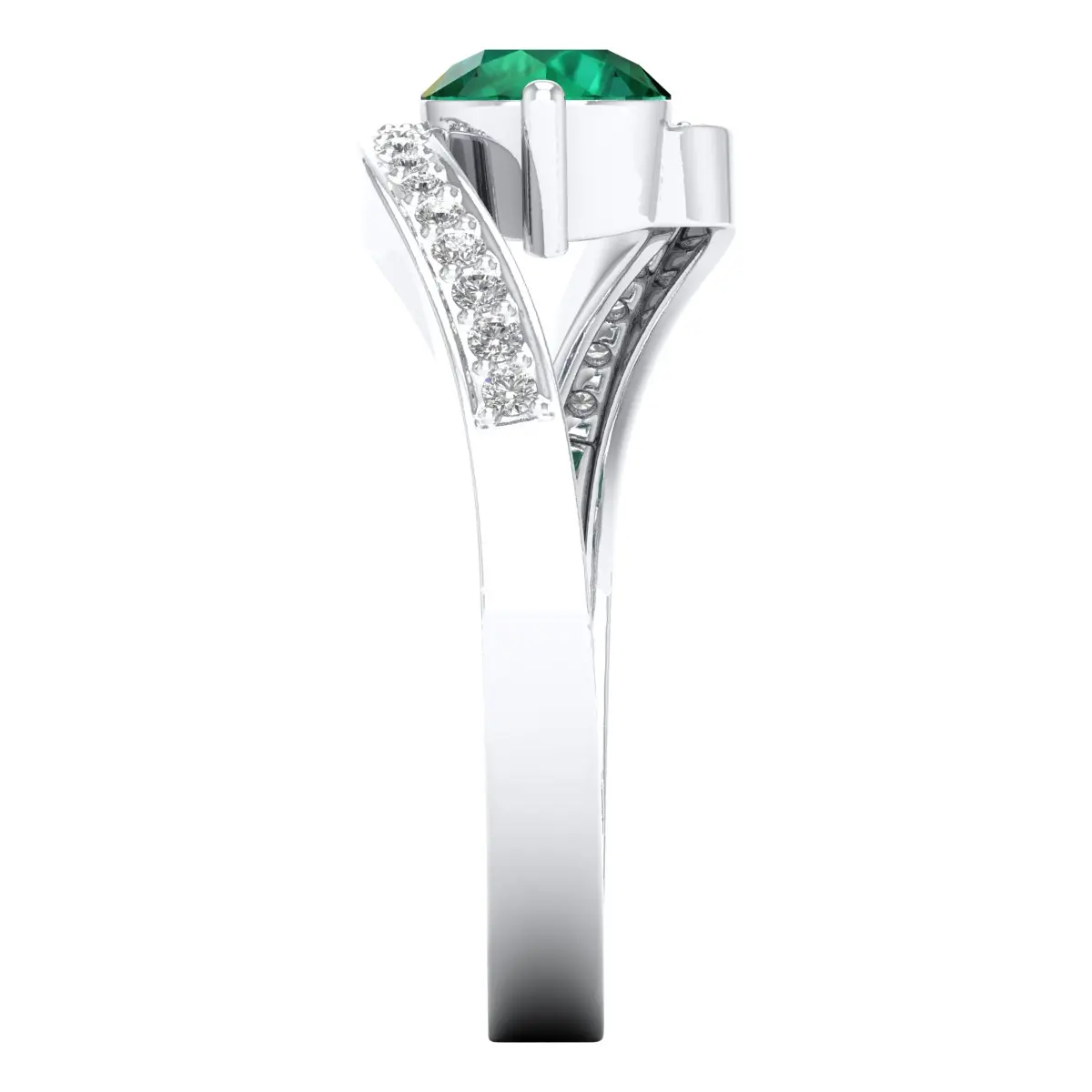 REYES Elegant Designs 14K White Gold Moissanite Engagement Rings with Green Emerald Gemstone Wedding Ring Women Fine Jewelry