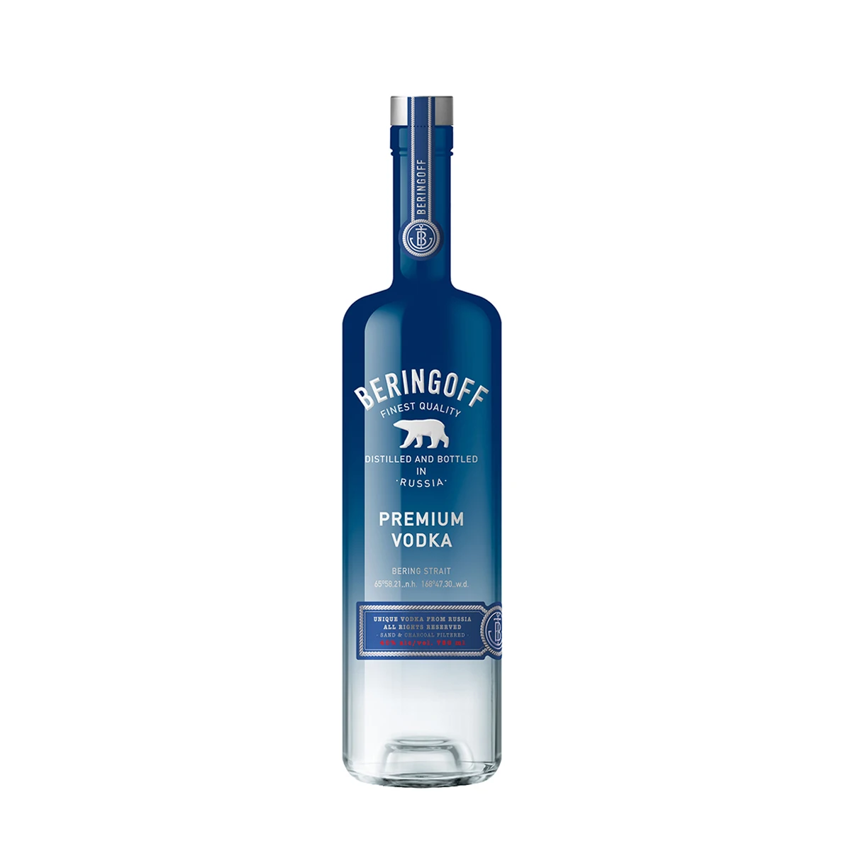 100 % Natural ingredients 700 ml 40% certified silver and charcoal filtered Beringoff premium vodka in glass bottle for drinking