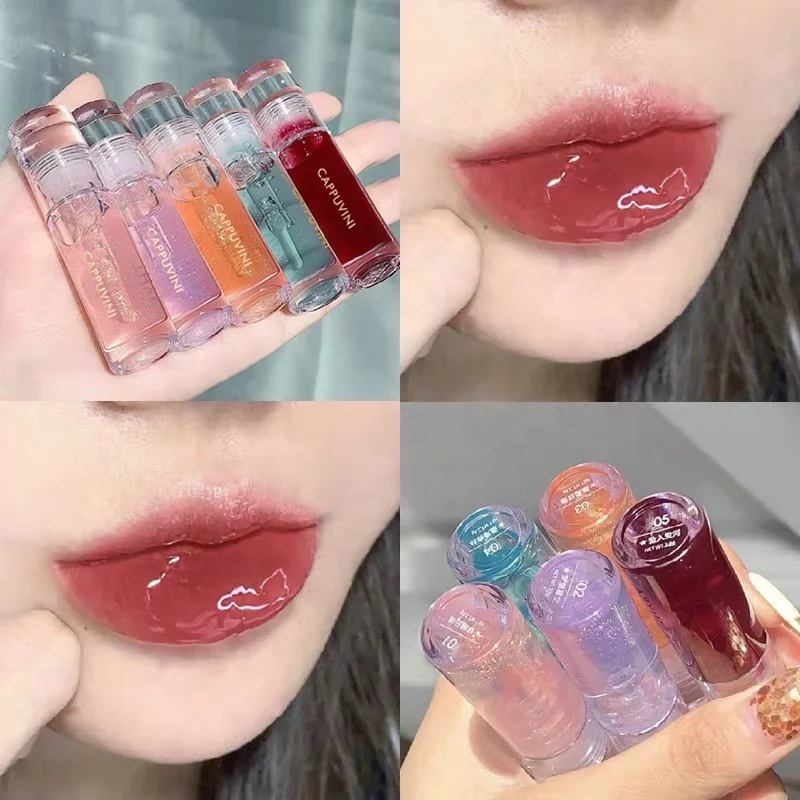 High Quality Shiny Lip Glaze Clear Moist Lipstick Lip Plumping Oil with Color Moisturizing  8 Colors Glitter Lip Gloss