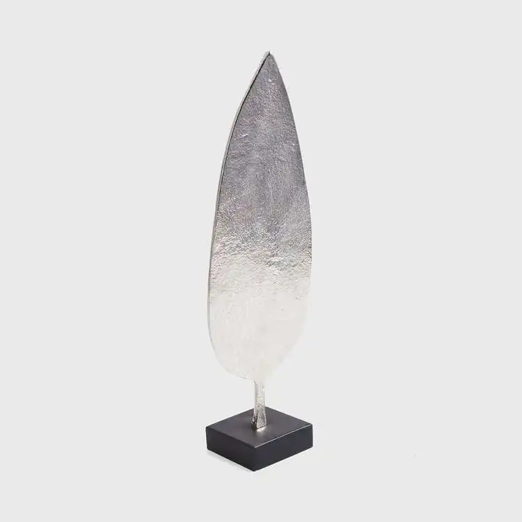 Silver Aluminum Leaf Shape Sculpture For Table Decor Luxury Design Desktop Ornament Solid Metal Golden Leaf With MDF Base