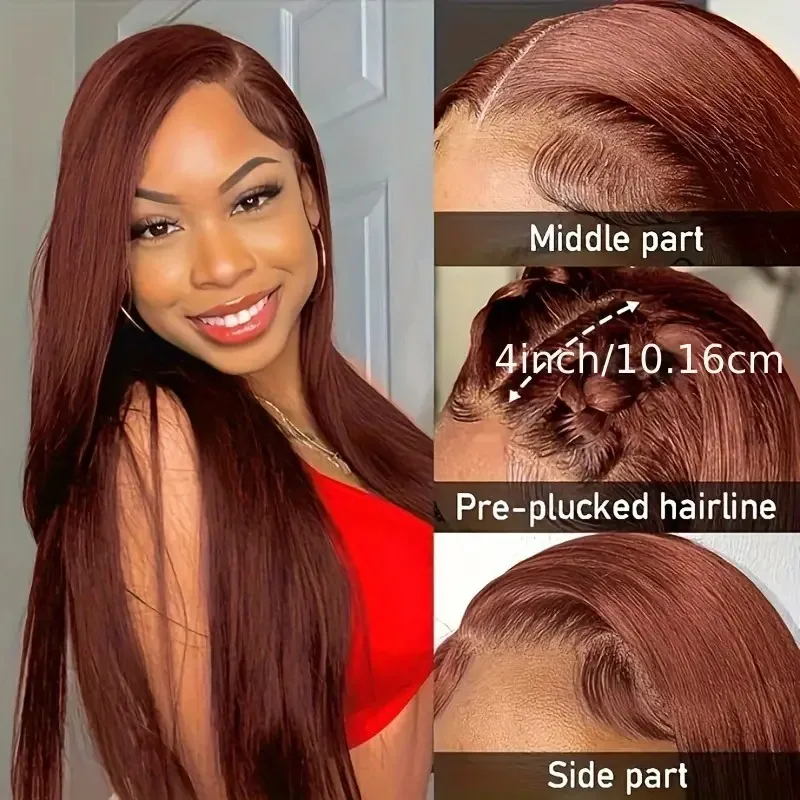 #33Auburn Cooper Red Brown Lace Front Wigs Human Hair Reddish Brown  Straight  Human Hair Wigs
