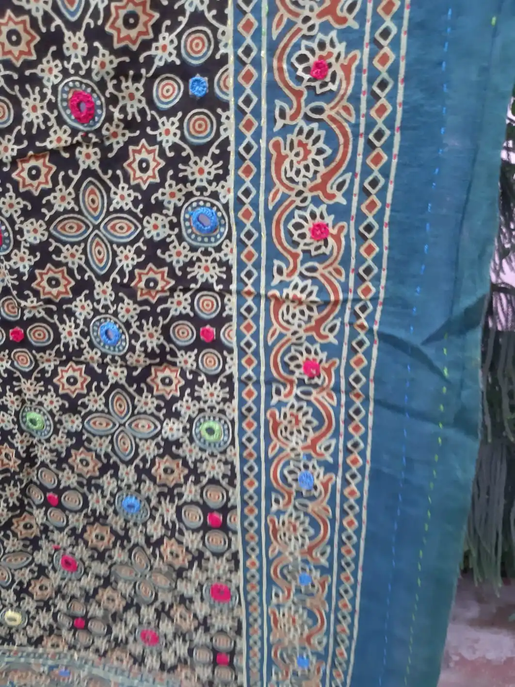 Beautiful Hand Block Printed Cotton Mirror Work Dupatta For Women Neck Accessory, Cotton Scarf with Border Printed, Embroidered