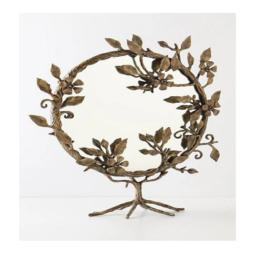 Floral Design Tabletop Mirror Round Vintage Image Mirror Handmade Makeup Desk Accessories Personalize Gift Cosmetic Glass Mirror