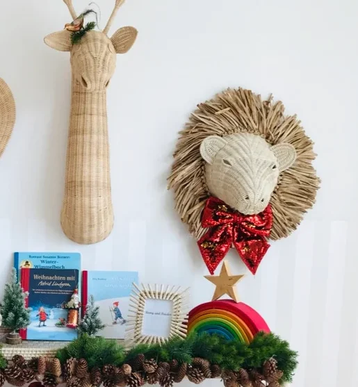 High quality Eco-friendly Weaving Wicker Lion Head Wall Hanging Luxury Decor 2023 made in Vietnam