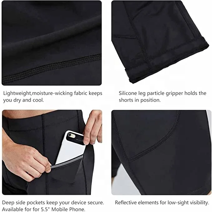 Top Quality Custom Logo Compression Sports Side Mobile Pockets Mens Women Shorts GYM Running Athletic Tight Stretchable Short