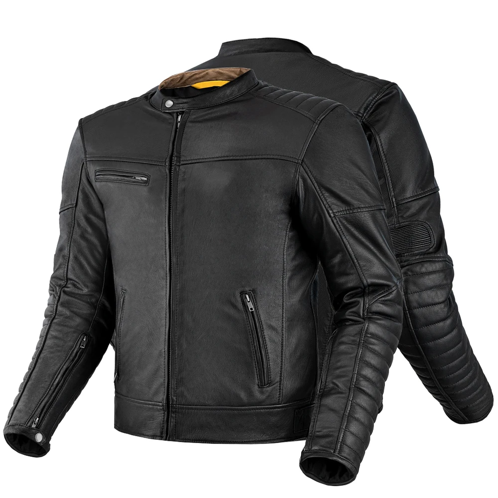 CE approved Motorcycle best classic bike riding leather jacket with quilted arms and cowhide 100% Genuine leather