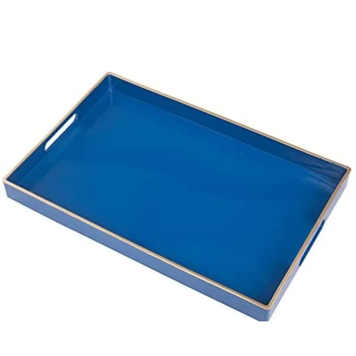 Enamel Wooden Tray Tabletop Decor Breakfast Server Tray Gold Plated Metal Handles Coffee Tea Server Tray