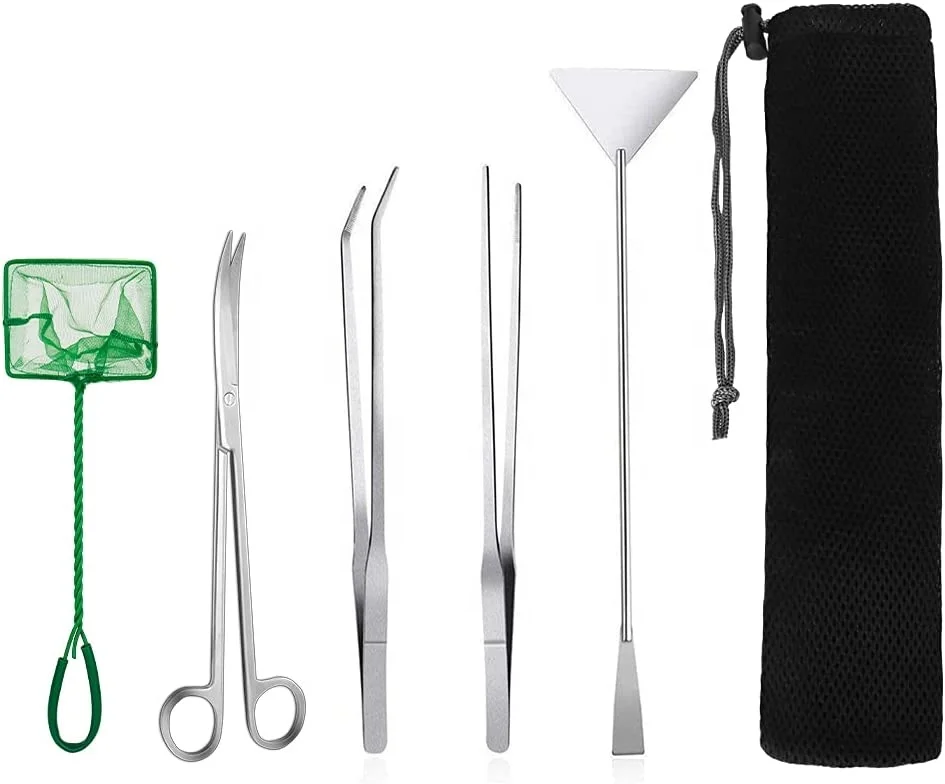 Long Stainless Steel Aquarium Aquascaping Tools Kit  Aquatic Plant Tweezers Scissors Spatula Landscaping Cleaning Tool Set
