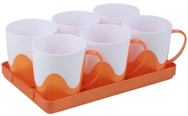 Plastic Drinkware Tumbler Coffee Microwave Safe Reusable Mugs Bob Bon 300 Ml with plastic tray - 6 Pcs set
