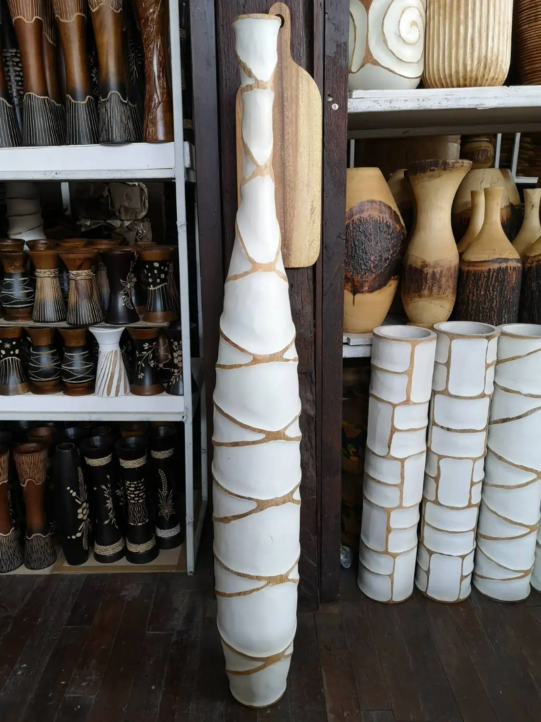 Большая белая ваза в стиле арт-деко деревянная декоративная для пола домашний декор высокий 43