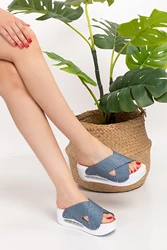 Clogs Blue Silver Patterned Orthopedic Slides (Open Toe),AirMax Sole Women Sabo Slippers Orthopedic Sabo Slippers Orthopedic Nur