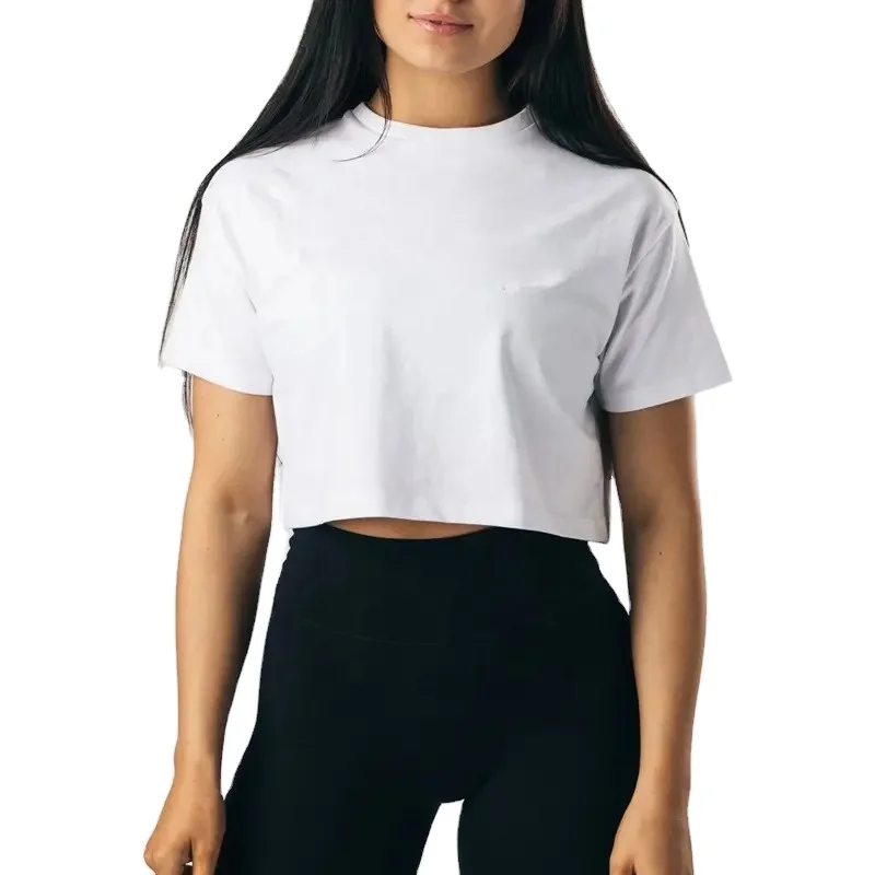 New Basic Design Blank Crew neck Sexy Fitted Soft Plain Cotton  Girls Tshirt White T shirt Crop Top  Tee Shirt For Women