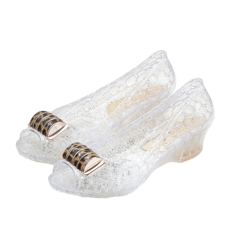 New Fashion Trends Ladies Open Toe Crystal Jelly Wedges Sandals Woman Transparent Cut-outs Shoes Comfortable Summer Sandalias