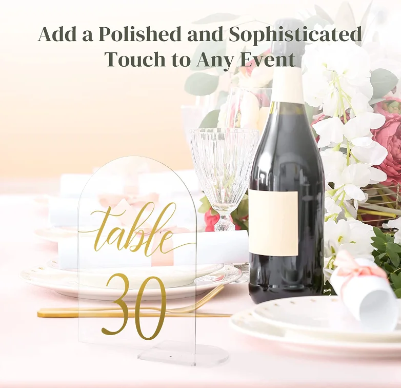 30 Sets Arch Acrylic Sign Wedding table number for Wedding Reception Hotals Acrylic Sheets with Place Card Holder(4 x 6 Inch)