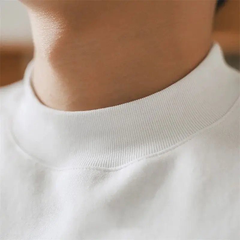 Custom Print T-shirt Mens Tee Shirt Thick Collar 100% Cotton T Shirts Heavyweight Plain Oversized Mock Neck Tshirt For Men