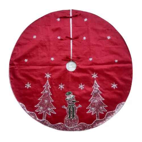 Handmade Beaded Christmas Tree Skirt with Red and Green Beads, Perfect for Christmas Tree Decorations