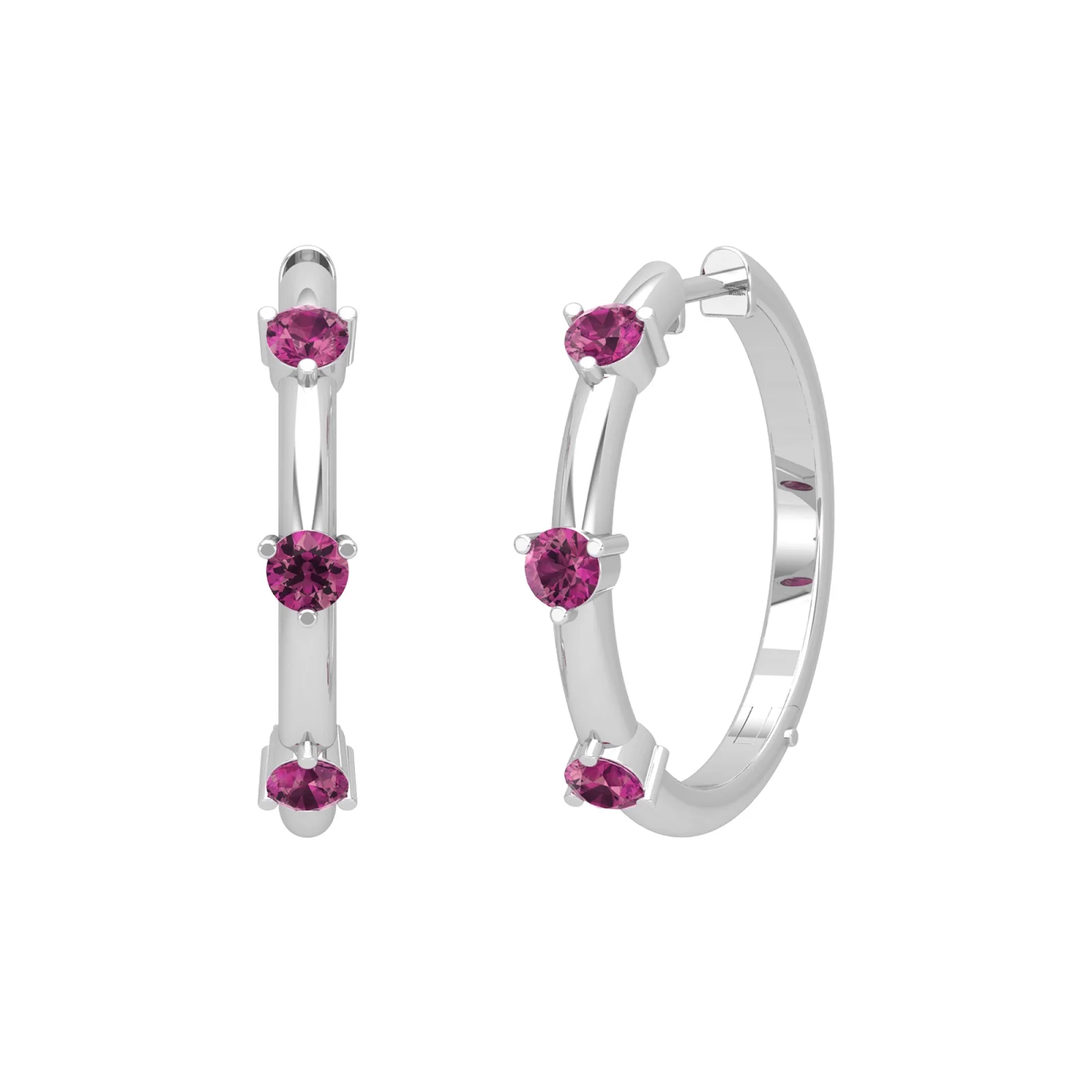 Trendy Natural Pink Tourmaline Hoop Earrings Round Modern Trendy Gemstone Earrings For Women For Regular Wear 10K Gold H-VS