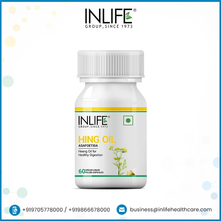 Hing Oil Capsule  60 Liquid Filled Vegetarian Capsules Private Label Healthcare Supplements India - INLIFE